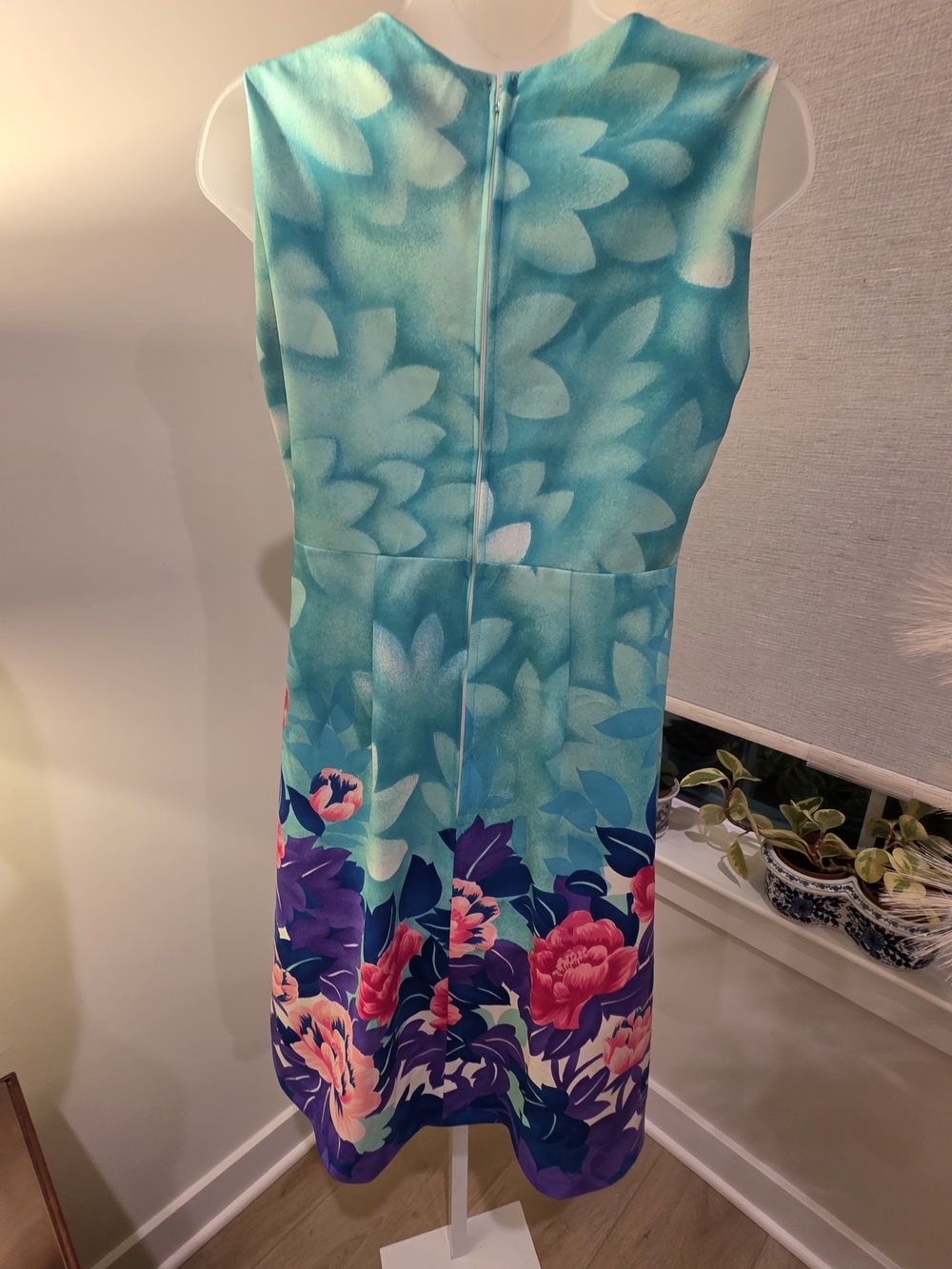 VTG Hawaiian Sleeveless Aqua Floral Sheath Dress Size L - Picture 7 of 16